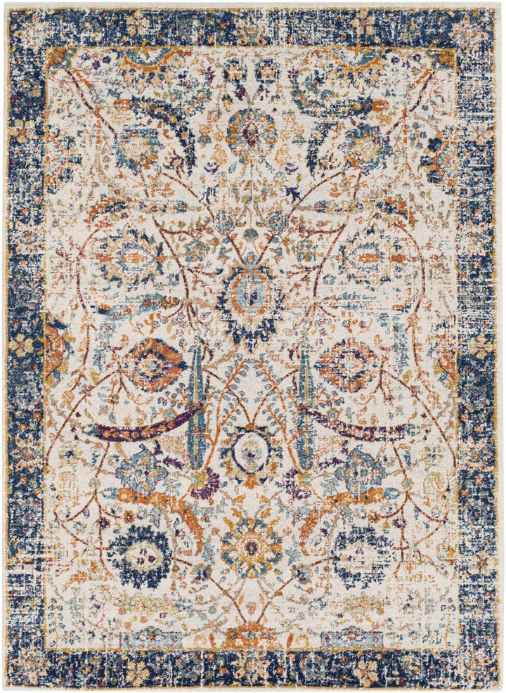 Traditional Turkish Design Beige, Navy, Mustered, Gold and Pink Medium Pile Area Rug - The Rug Decor