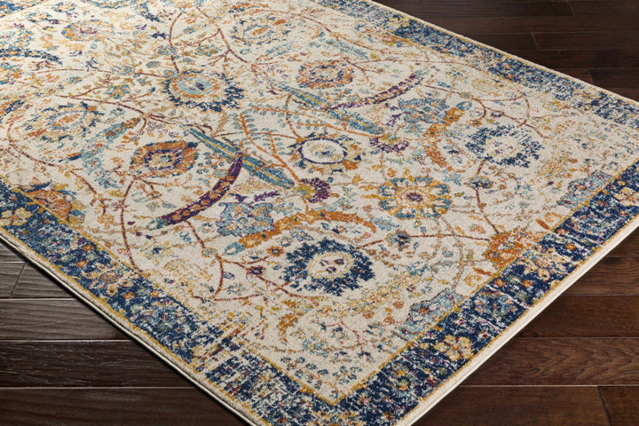Traditional Turkish Design Beige, Navy, Mustered, Gold and Pink Medium Pile Area Rug - The Rug Decor