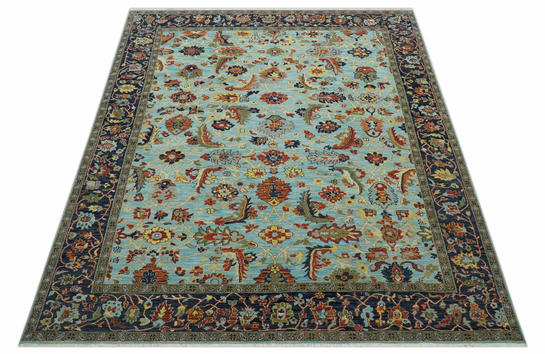 Traditional Turkish Knot Fine Blue And Rust Hand knotted Wool Area Rug - The Rug Decor