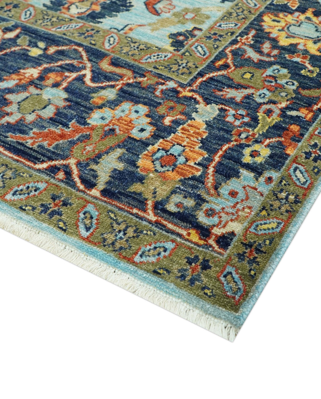Traditional Turkish Knot Fine Blue And Rust Hand knotted Wool Area Rug - The Rug Decor