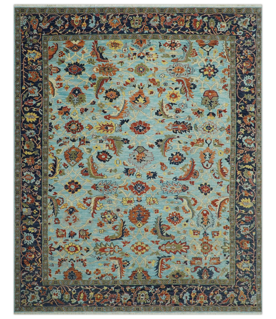 Traditional Turkish Knot Fine Blue And Rust Hand knotted Wool Area Rug - The Rug Decor