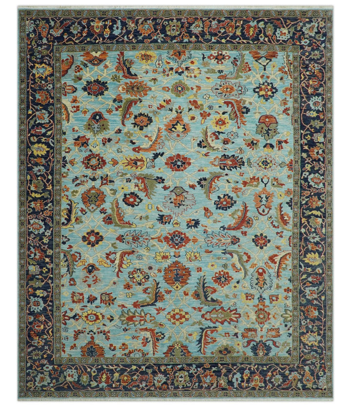 Traditional Turkish Knot Fine Blue And Rust Hand knotted Wool Area Rug - The Rug Decor
