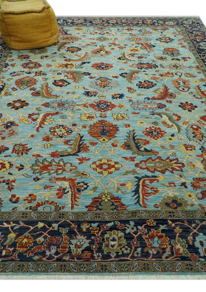 Traditional Turkish Knot Fine Blue And Rust Hand knotted Wool Area Rug - The Rug Decor