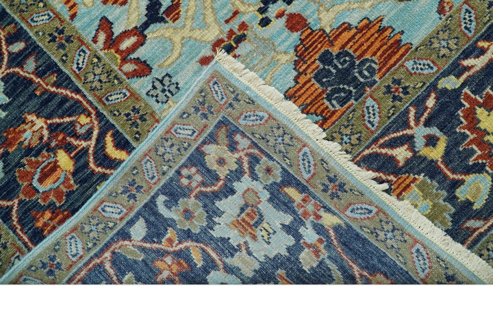 Traditional Turkish Knot Fine Blue And Rust Hand knotted Wool Area Rug - The Rug Decor