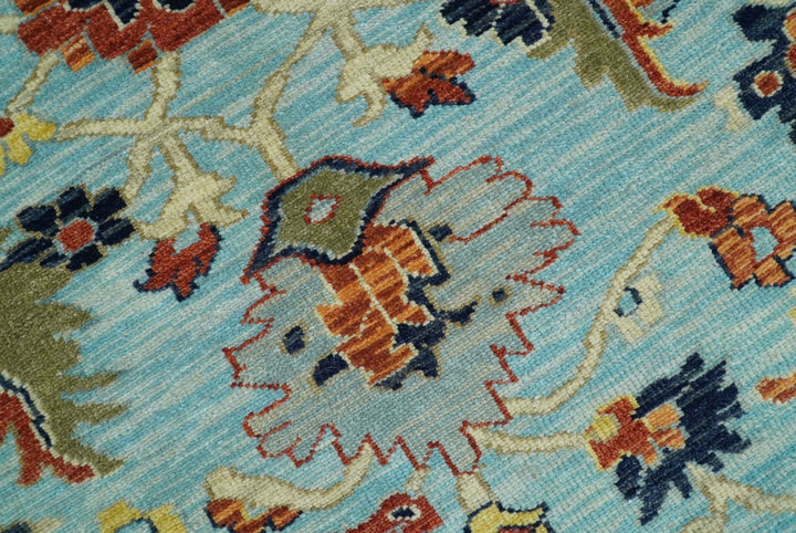 Traditional Turkish Knot Fine Blue And Rust Hand knotted Wool Area Rug - The Rug Decor