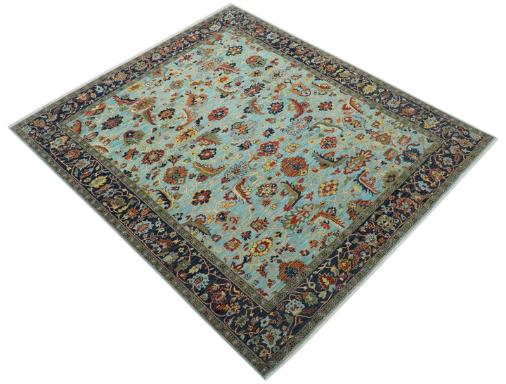 Traditional Turkish Knot Fine Blue And Rust Hand knotted Wool Area Rug - The Rug Decor