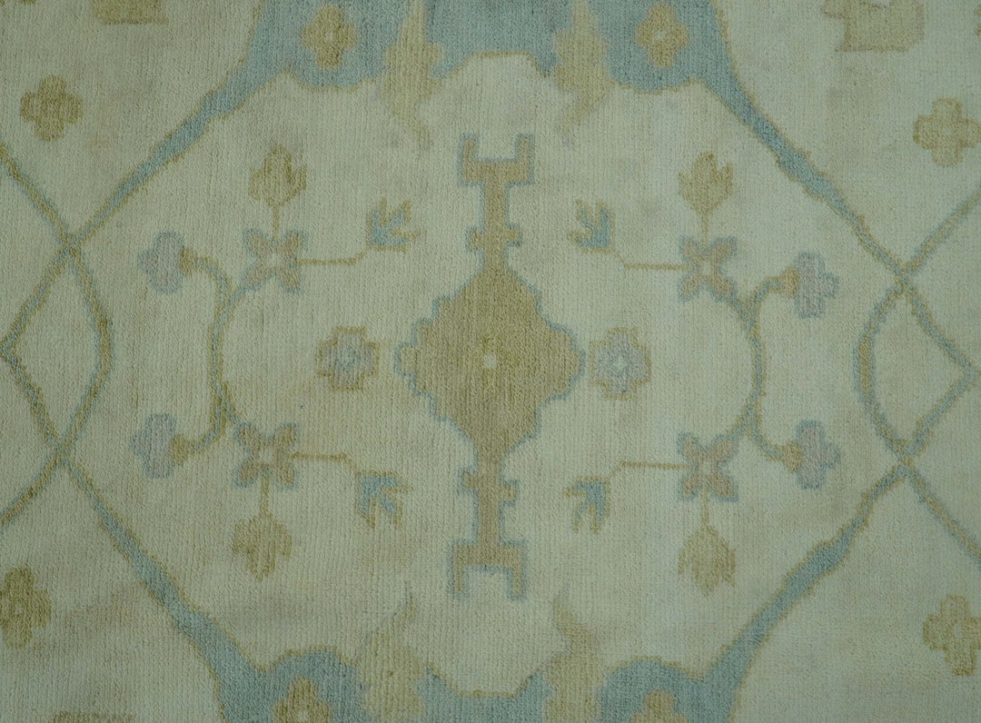 Traditional Turkish Oushak Design Beige And Blue Hand Knotted 12.4x15 Wool Area Rug - The Rug Decor