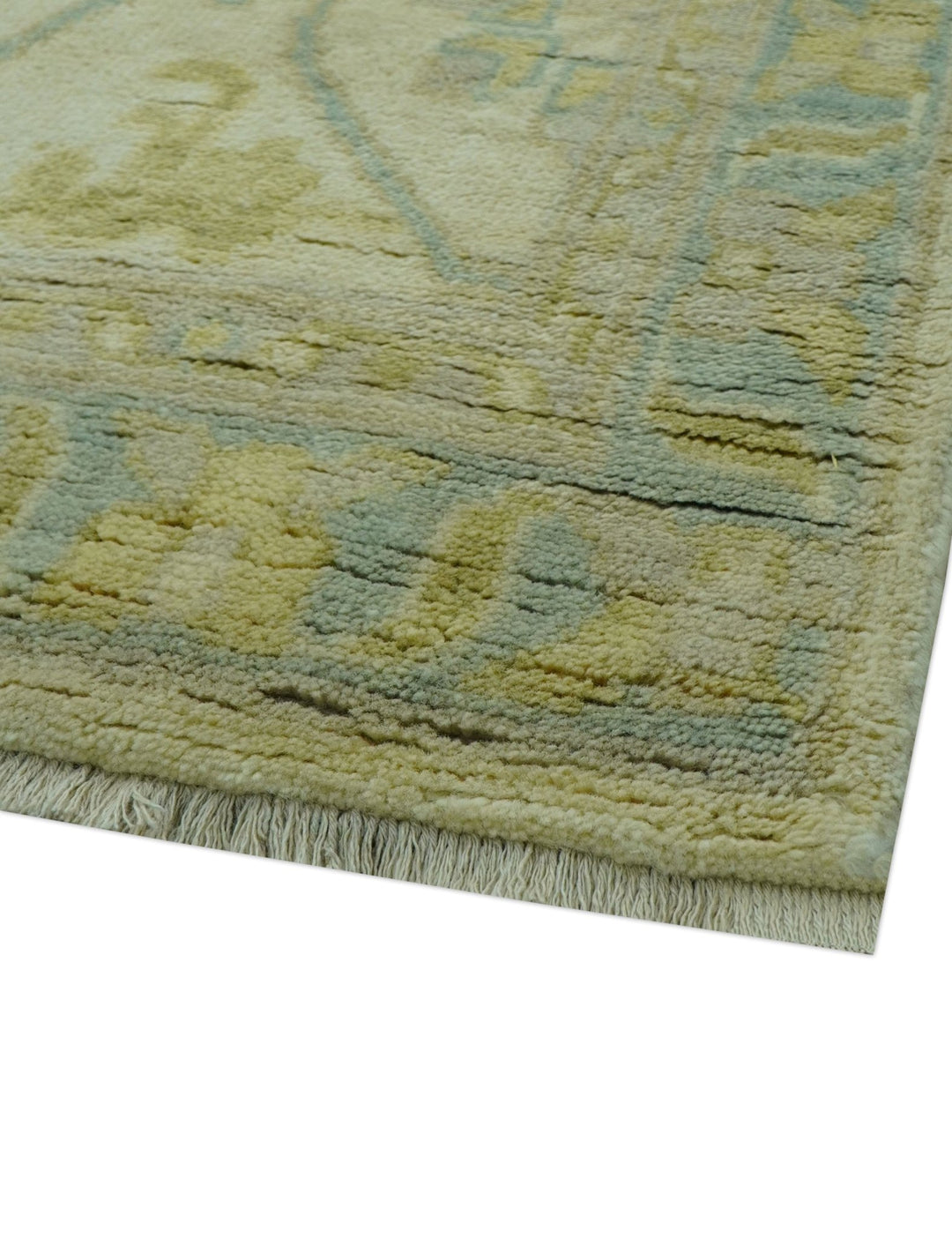 Traditional Turkish Oushak Design Beige And Blue Hand Knotted 12.4x15 Wool Area Rug - The Rug Decor