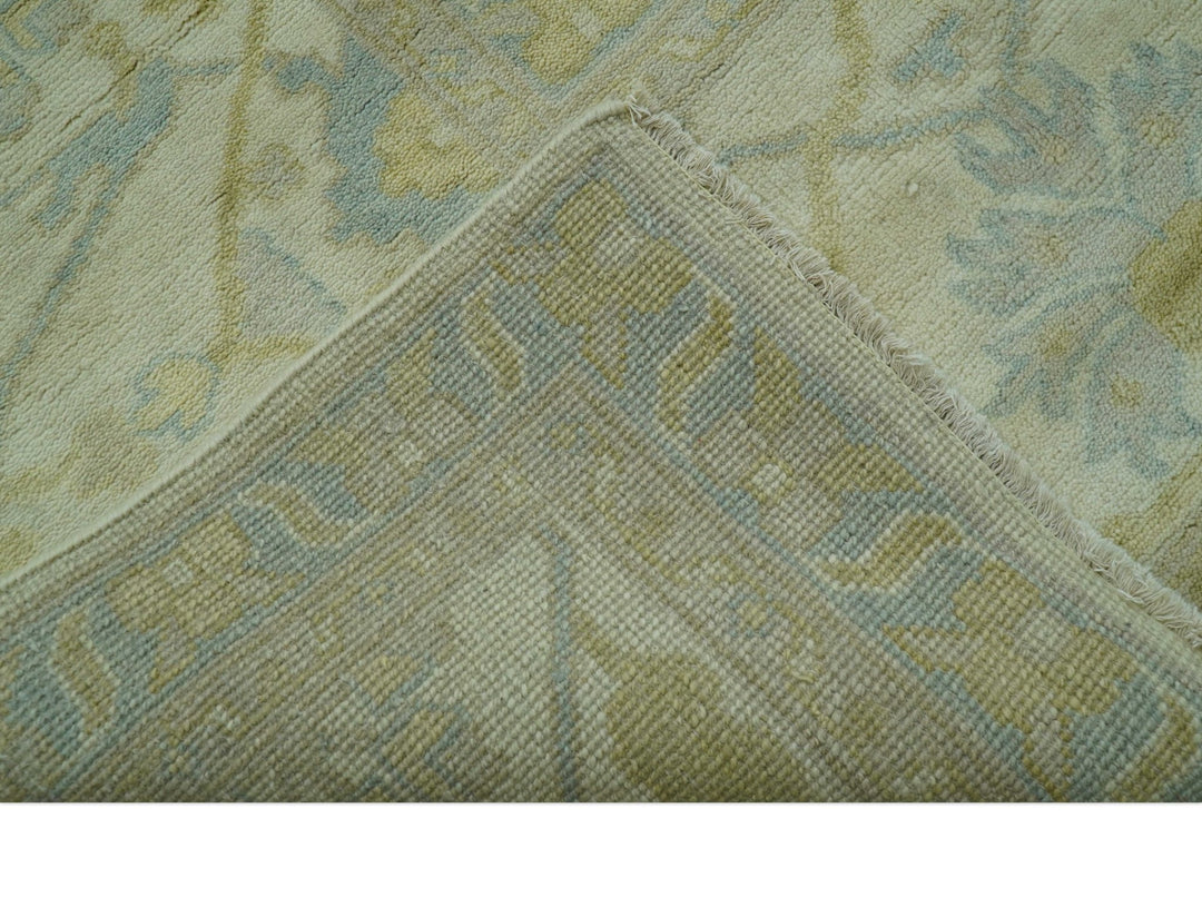 Traditional Turkish Oushak Design Beige And Blue Hand Knotted 12.4x15 Wool Area Rug - The Rug Decor