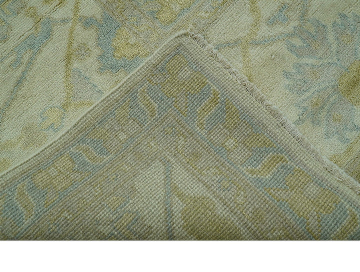 Traditional Turkish Oushak Design Beige And Blue Hand Knotted 12.4x15 Wool Area Rug - The Rug Decor