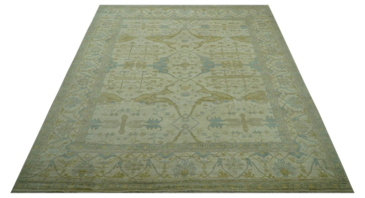 Traditional Turkish Oushak Design Beige And Blue Hand Knotted 12.4x15 Wool Area Rug - The Rug Decor