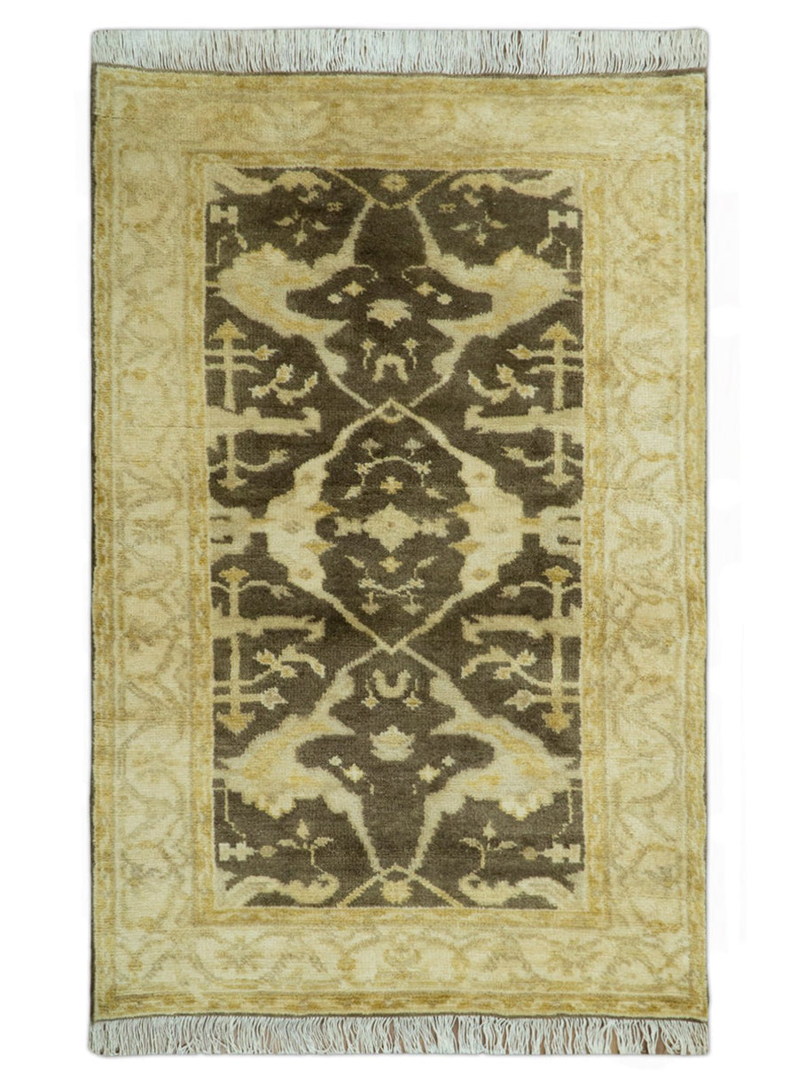 Traditional Turkish Oushak Design Beige And Brown 3x5 Hand Knotted Wool Area Rug - The Rug Decor
