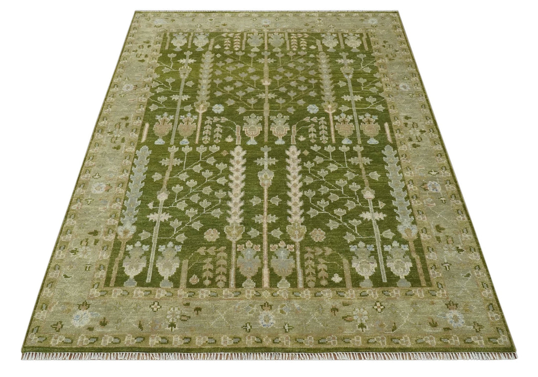 Tree of life Green and Silver Hand Knotted Traditional Floral 8x10 wool rug - The Rug Decor