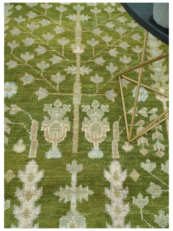 Tree of life Green and Silver Hand Knotted Traditional Floral 8x10 wool rug - The Rug Decor