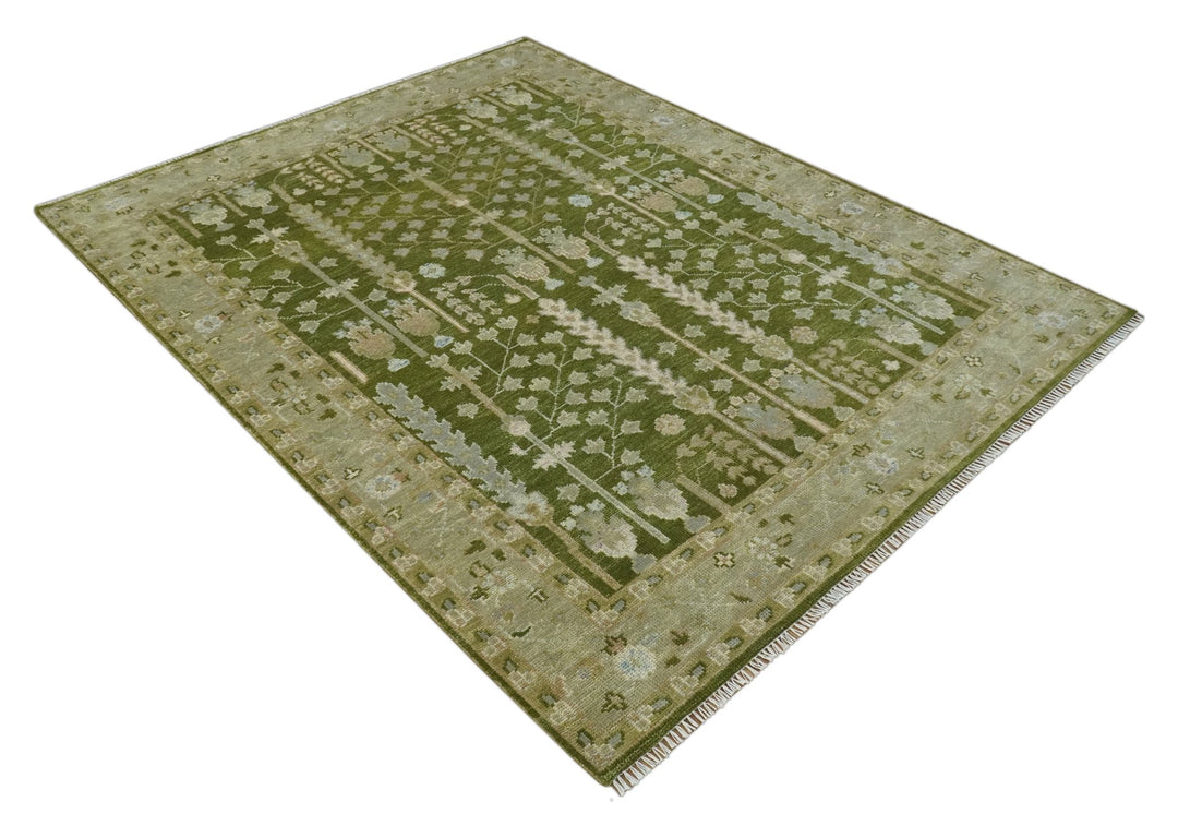 Tree of life Green and Silver Hand Knotted Traditional Floral 8x10 wool rug - The Rug Decor