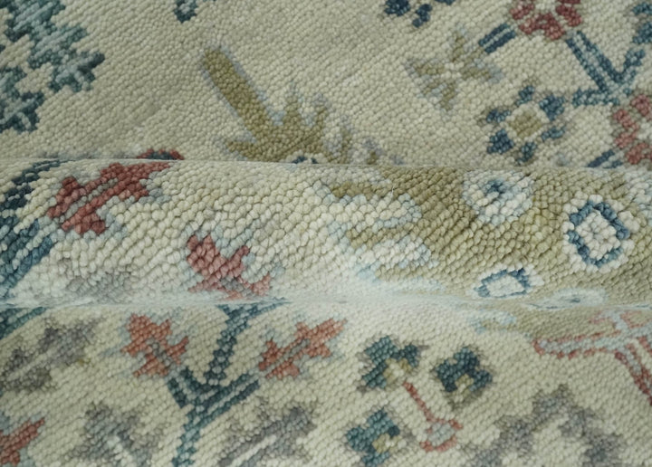 Tree of life Ivory, Teal, Olive and Brown Hand Knotted Traditional Oushak wool Area Rug - The Rug Decor
