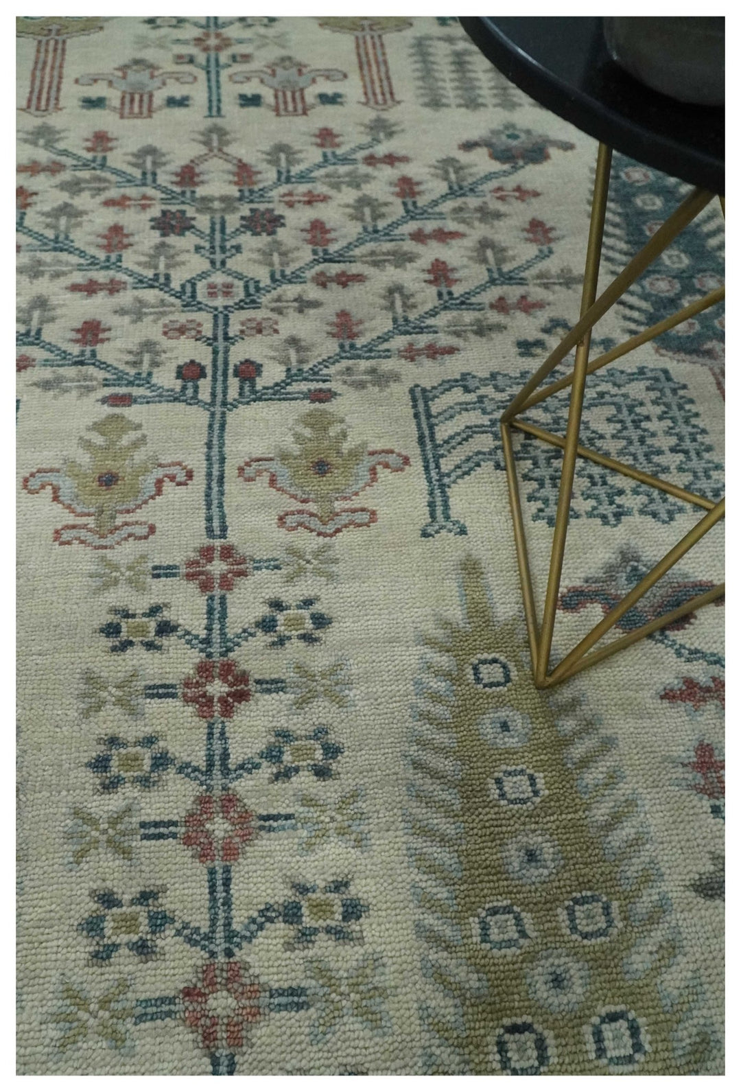 Tree of life Ivory, Teal, Olive and Brown Hand Knotted Traditional Oushak wool Area Rug - The Rug Decor