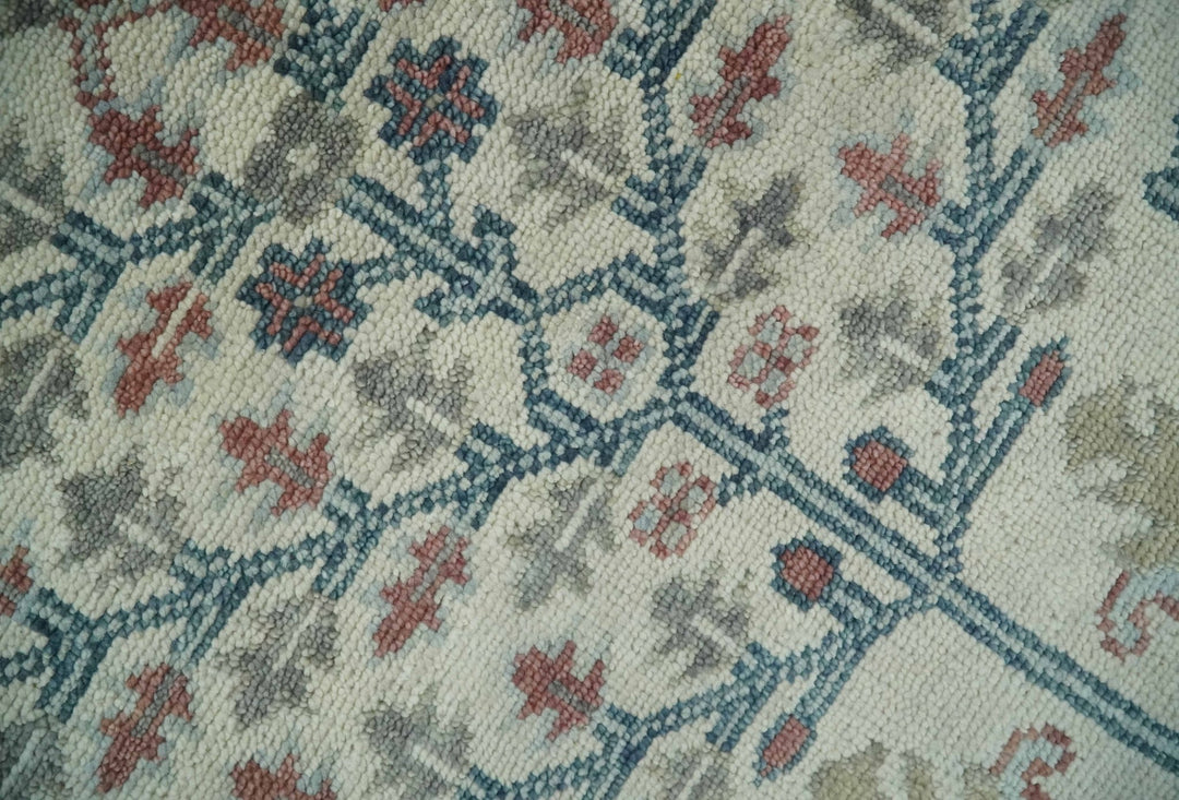 Tree of life Ivory, Teal, Olive and Brown Hand Knotted Traditional Oushak wool Area Rug - The Rug Decor