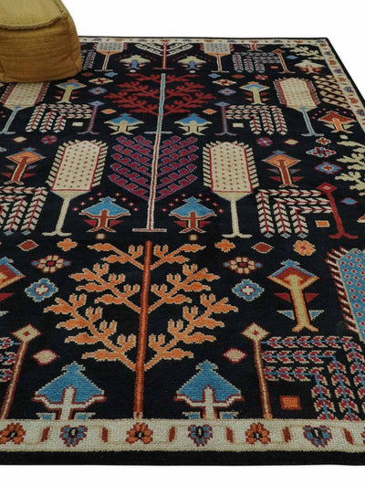 Tree of life Vibrant colorful Black, Beige, Peach and Blue Hand Knotted Traditional Oushak Custom Made wool area Rug - The Rug Decor