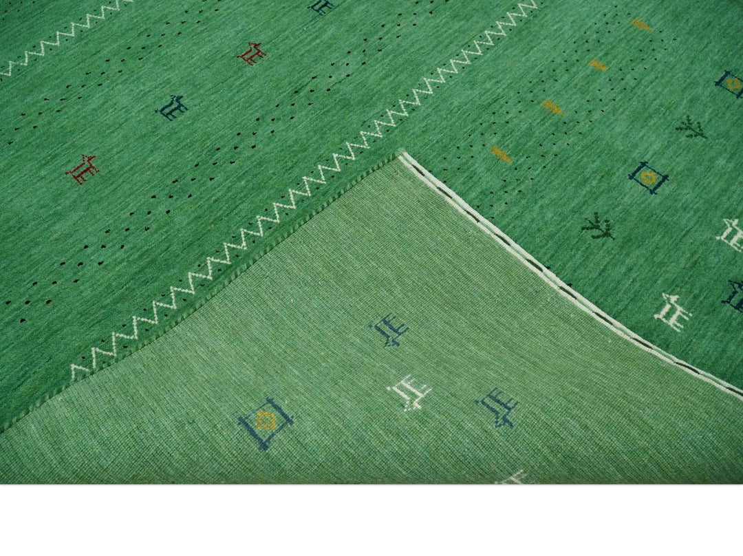 Tribal Design Green Custom Made Traditional Hand loom Wool Area Rug - The Rug Decor