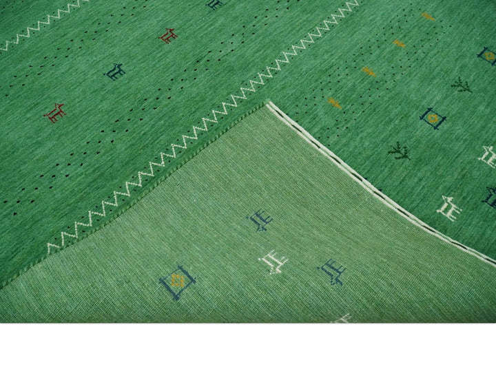 Tribal Design Green Custom Made Traditional Hand loom Wool Area Rug - The Rug Decor