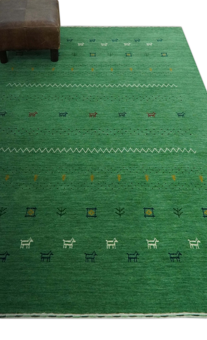 Tribal Design Green Custom Made Traditional Hand loom Wool Area Rug - The Rug Decor