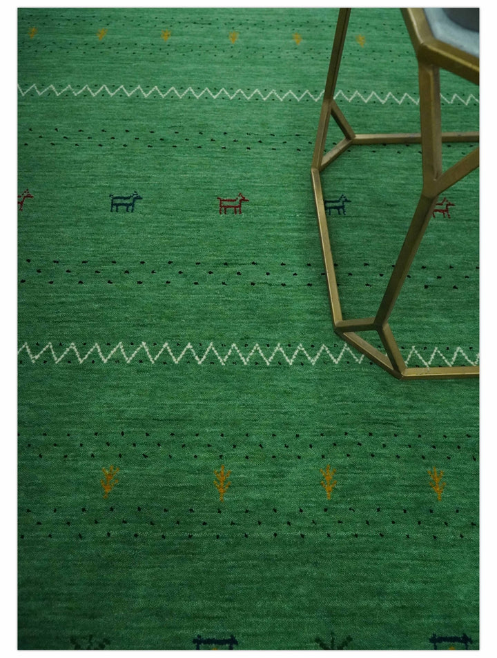 Tribal Design Green Traditional Hand loom 4.6x7 Wool Area Rug - The Rug Decor