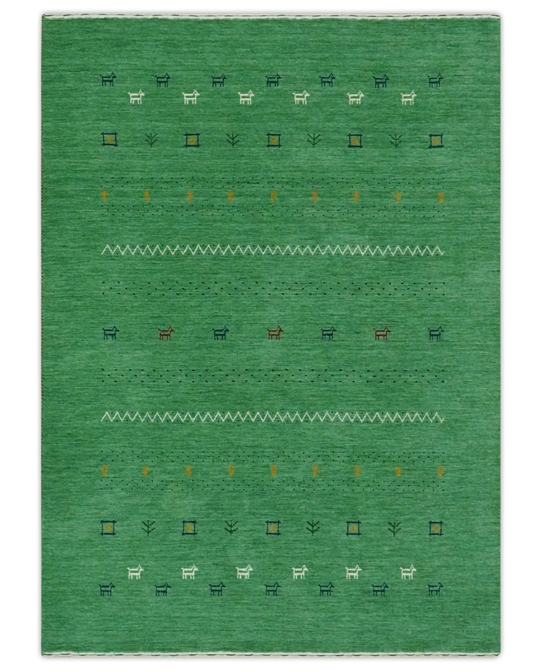Tribal Design Green Traditional Hand loom 4.6x7 Wool Area Rug - The Rug Decor