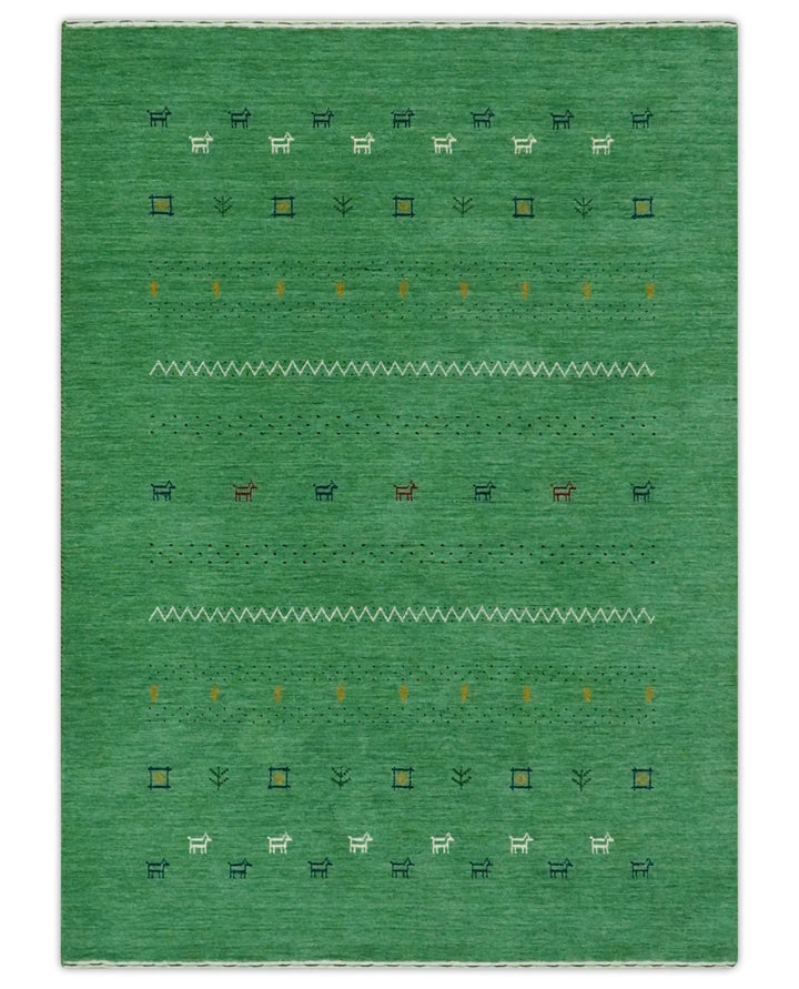 Tribal Design Green Traditional Hand loom 4.6x7 Wool Area Rug - The Rug Decor