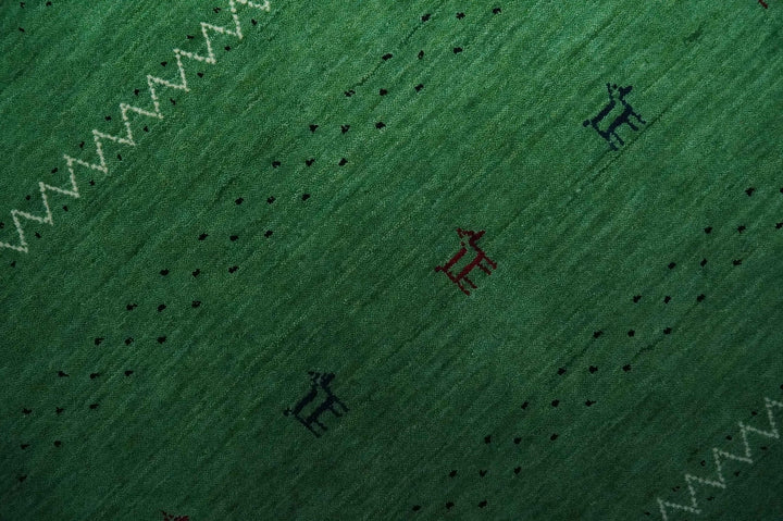 Tribal Design Green Traditional Hand loom 4.6x7 Wool Area Rug - The Rug Decor