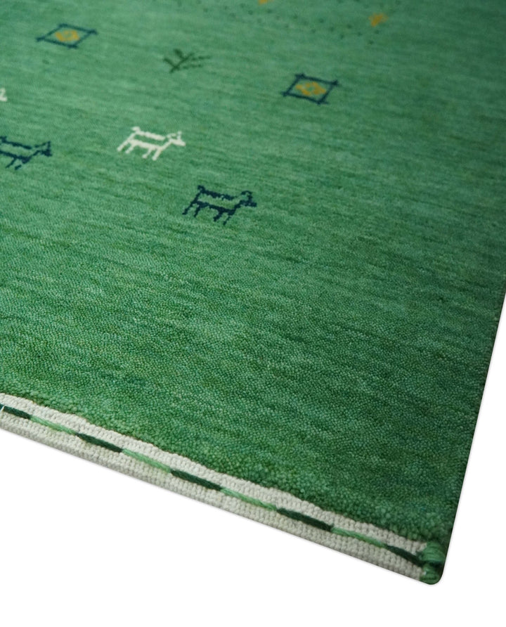 Tribal Design Green Traditional Hand loom 4.6x7 Wool Area Rug - The Rug Decor