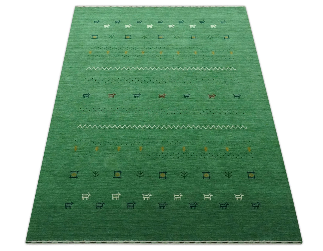Tribal Design Green Traditional Hand loom 4.6x7 Wool Area Rug - The Rug Decor