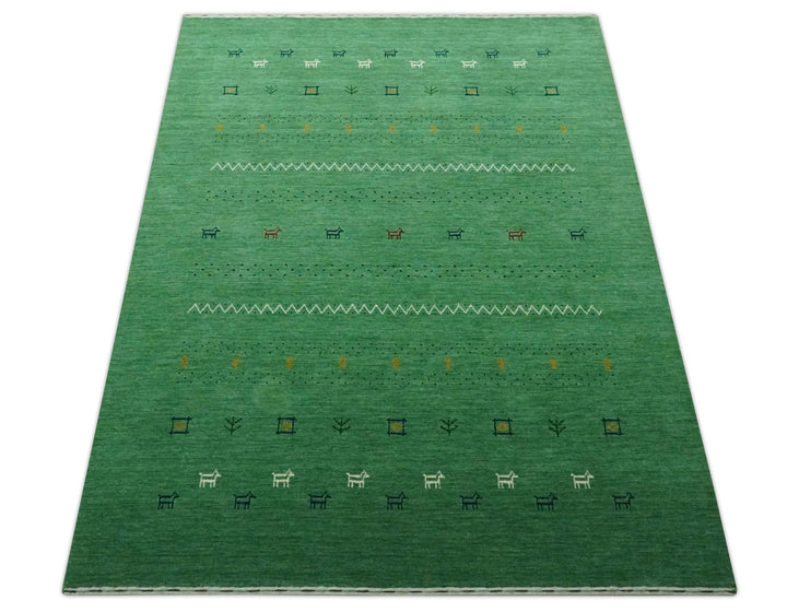 Tribal Design Green Traditional Hand loom 4.6x7 Wool Area Rug - The Rug Decor