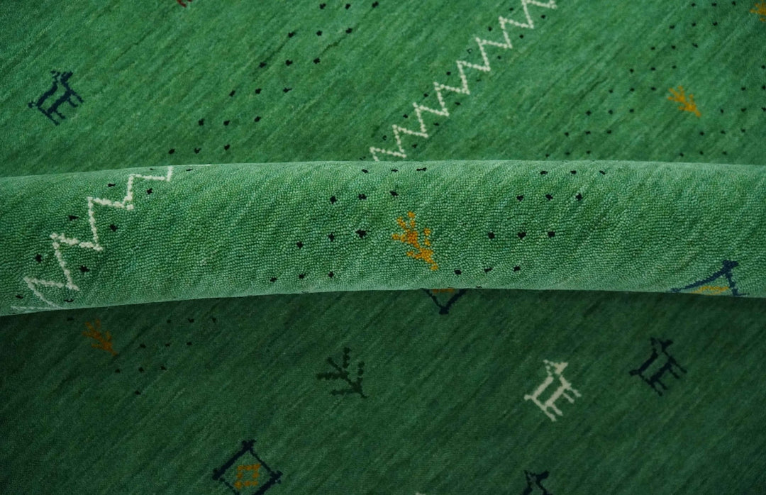 Tribal Design Green Traditional Hand loom 4.6x7 Wool Area Rug - The Rug Decor