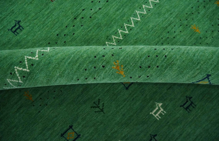 Tribal Design Green Traditional Hand loom 4.6x7 Wool Area Rug - The Rug Decor