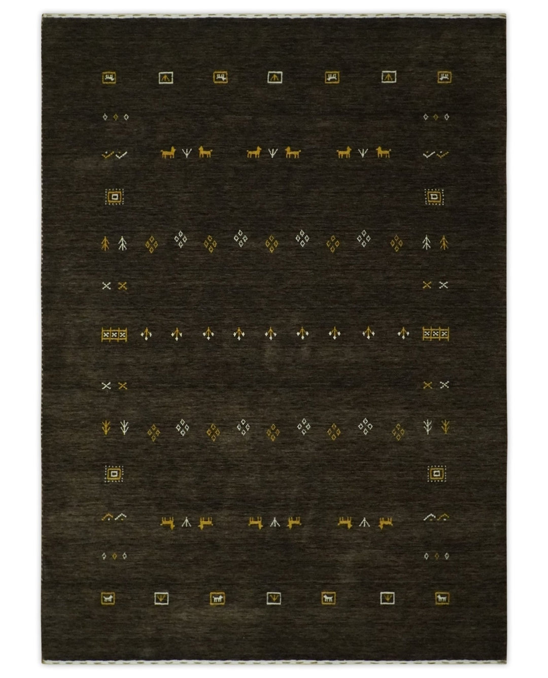 Tribal Design Greenish-Brown Traditional Hand loom 4.6x7 Wool Area Rug - The Rug Decor