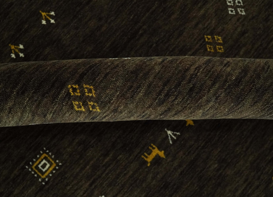 Tribal Design Greenish-Brown Traditional Hand loom 4.6x7 Wool Area Rug - The Rug Decor