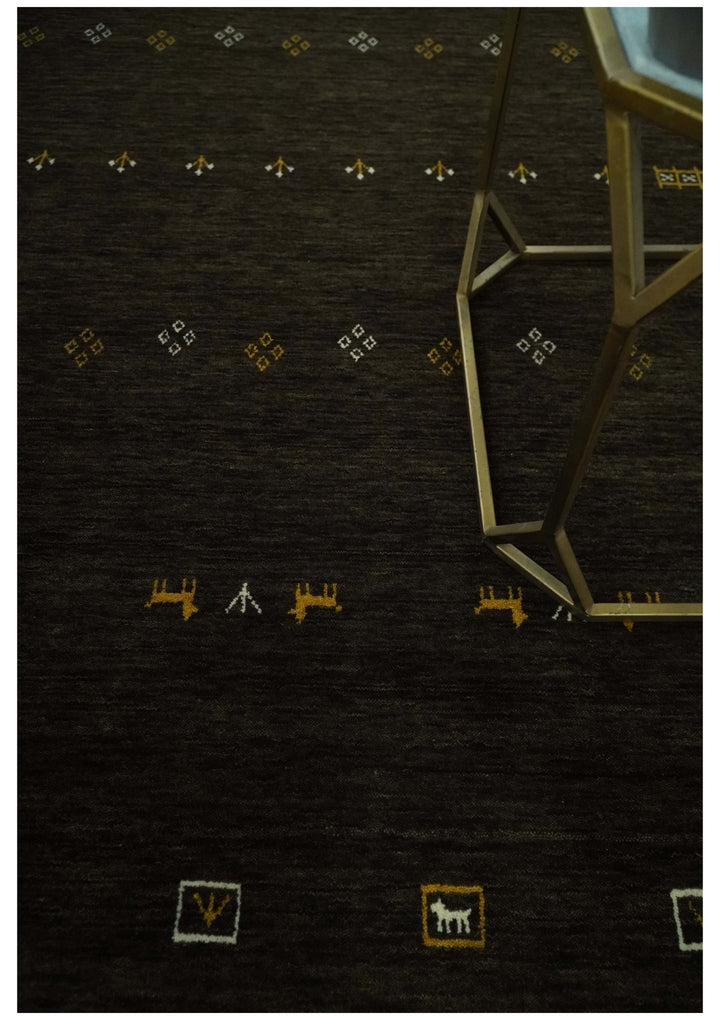 Tribal Design Greenish-Brown Traditional Hand loom 4.6x7 Wool Area Rug - The Rug Decor