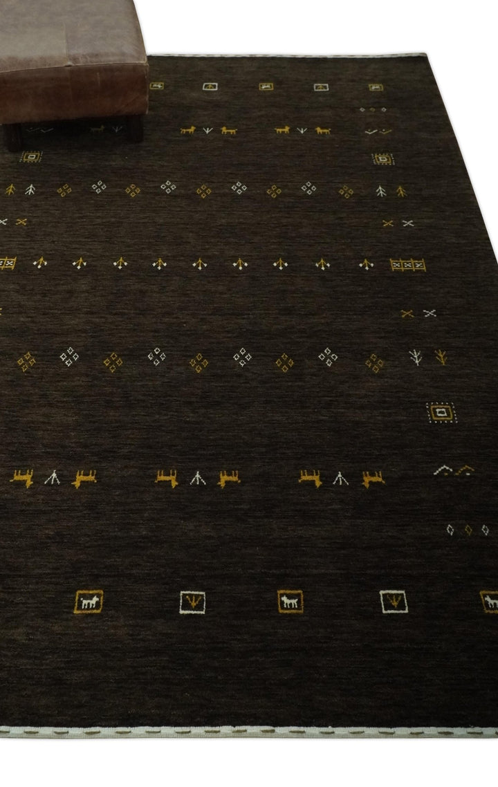 Tribal Design Greenish-Brown Traditional Hand loom 4.6x7 Wool Area Rug - The Rug Decor