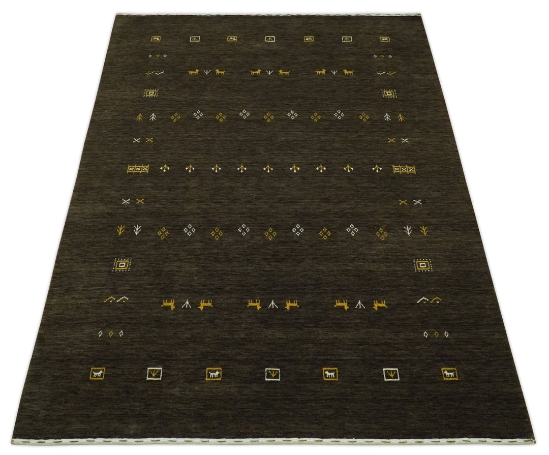 Tribal Design Greenish-Brown Traditional Hand loom 4.6x7 Wool Area Rug - The Rug Decor