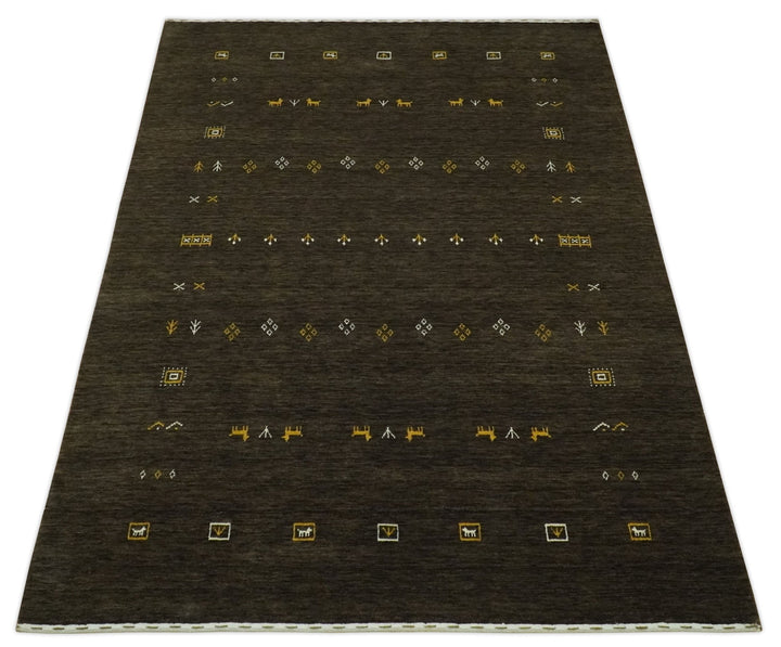 Tribal Design Greenish-Brown Traditional Hand loom 4.6x7 Wool Area Rug - The Rug Decor