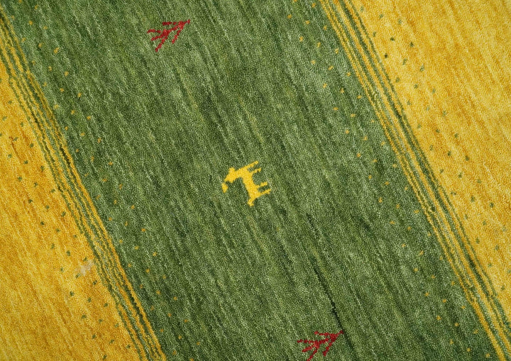 Tribal Gabbeh Green, Gold, Blue, Maroon and Ivory Stripes Design Traditional Hand loom 4.6x6.6 Wool Area Rug - The Rug Decor