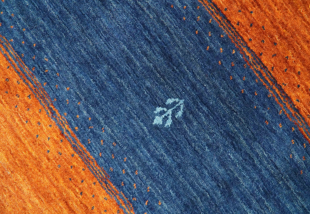 Tribal Gabbeh Green, Gold, Rust and Blue Stripes Design 4.6x7 Wool area Rug - The Rug Decor