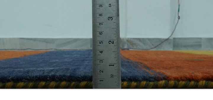 Tribal Gabbeh Green, Gold, Rust and Blue Stripes Design 4.6x7 Wool area Rug - The Rug Decor