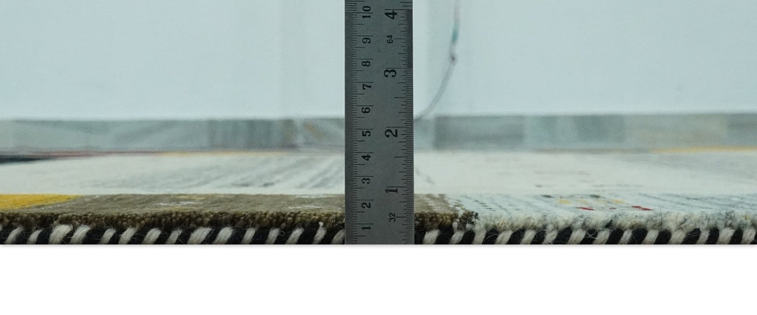 Tribal Gabbeh Ivory, Black, Gold and Maroon Stripes design Traditional Hand loom 4.6x7 Wool Area Rug - The Rug Decor