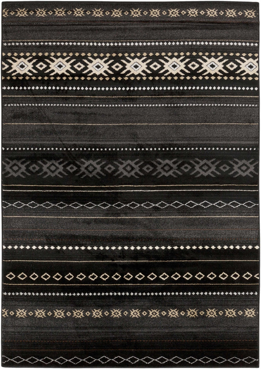 Tribal look Charcoal, Gray, Ivory and Tan Southwestern Stripes design Multi size Rug - The Rug Decor