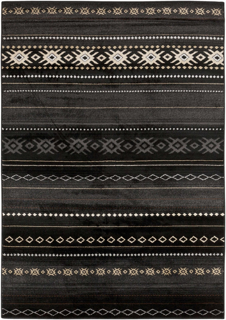 Tribal look Charcoal, Gray, Ivory and Tan Southwestern Stripes design Multi size Rug - The Rug Decor