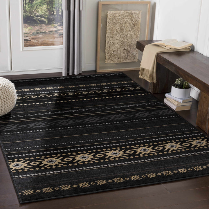 Tribal look Charcoal, Gray, Ivory and Tan Southwestern Stripes design Multi size Rug - The Rug Decor