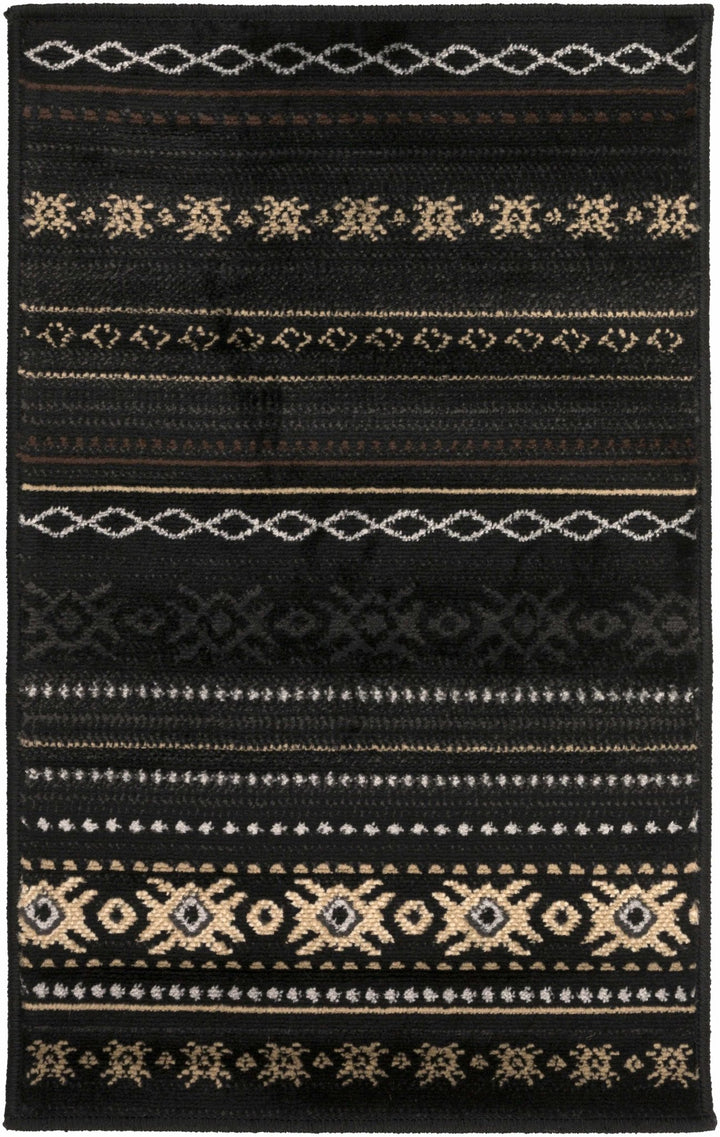 Tribal look Charcoal, Gray, Ivory and Tan Southwestern Stripes design Multi size Rug - The Rug Decor