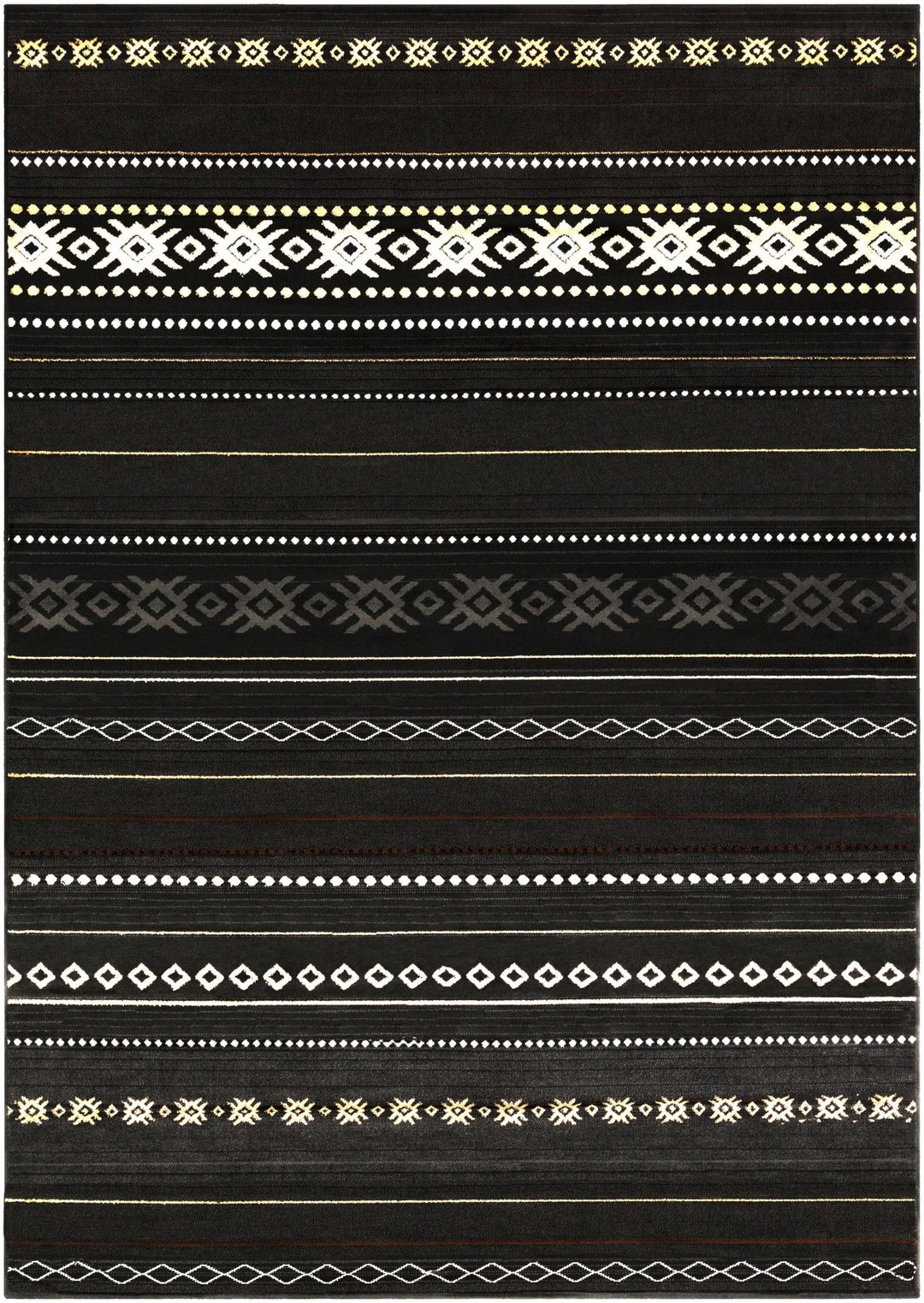 Tribal look Charcoal, Gray, Ivory and Tan Southwestern Stripes design Multi size Rug - The Rug Decor